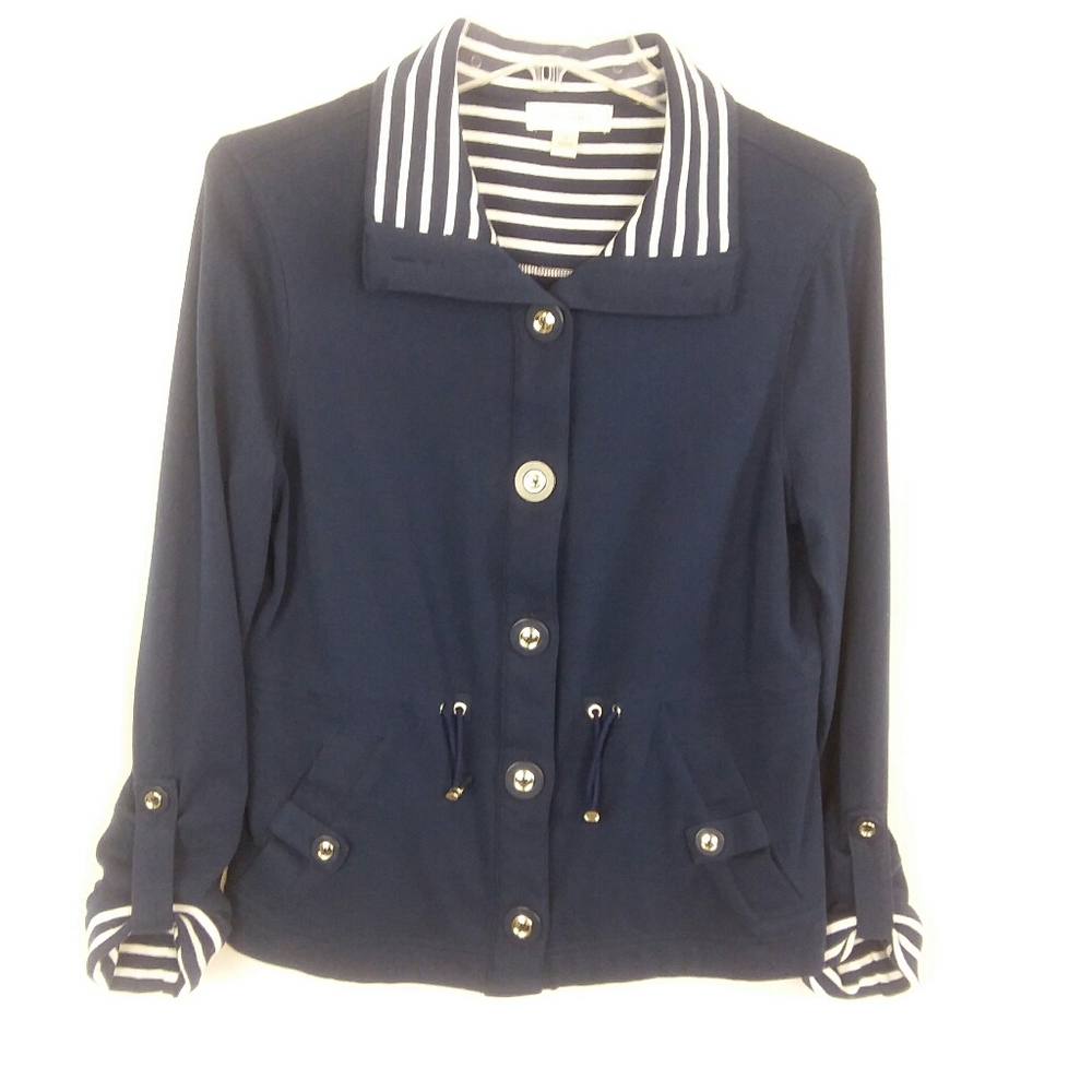 Dress Barn Nautical Style Jacket, Small, Navy and White